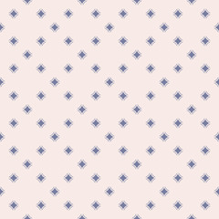 Simple geometric seamless pattern with small diamonds, rhombuses. Blue and pink