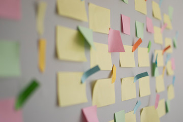 Kanban Board with different colored sticky note papers