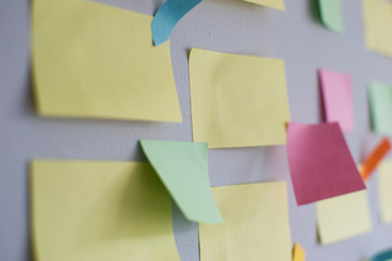 Kanban Board with different colored sticky note papers used in agile methodology for different ...