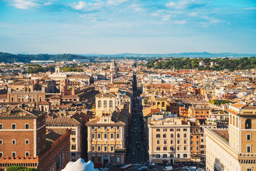 Fototapeta na wymiar Panorama of Rome historic center from Vittorio Emanuele II roof.