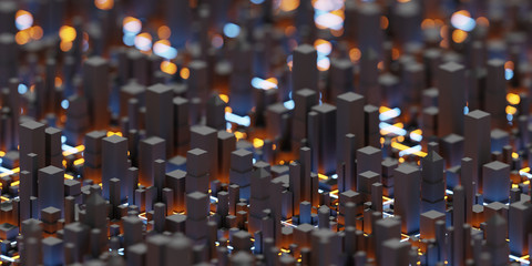 Obraz premium Techno mega city; urban and futuristic technology concepts, original 3d rendering