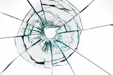 Green cracks on glass, in white background