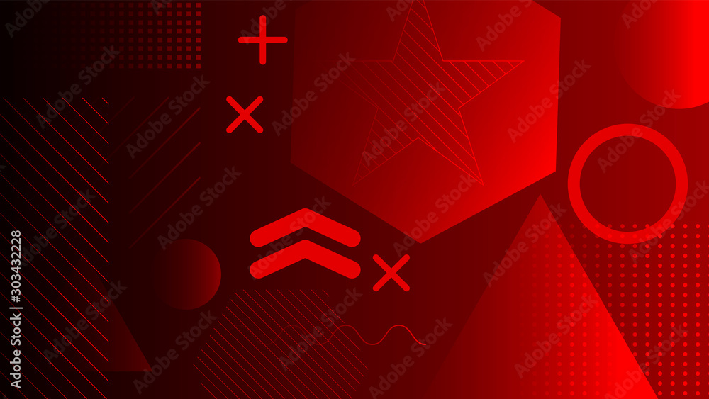 Poster modern gradient shapes circle line triangle hexagon red background. use for modern design, cover, te