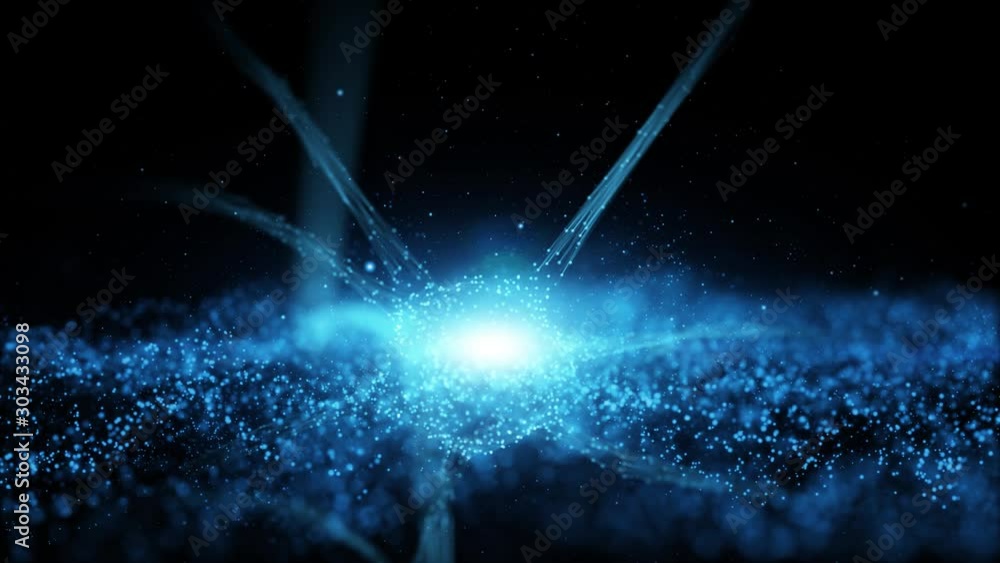 Poster conceptual artificial intelligence neuron cell in the brain on dark blue animation background. selec