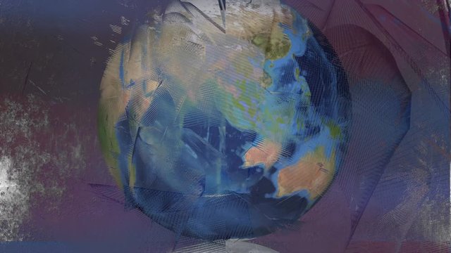 3D Earth Globe On Noise Defect Waves Screen Abstract Background