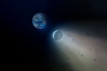 A meteorite flies to the ground. Elements of this image were furnished by NASA.