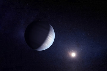 Exoplanet in deep space, in the rays of a star. Elements of this image were furnished by NASA.