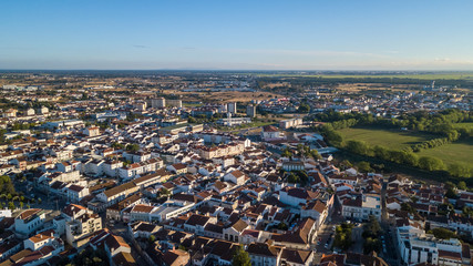Aerial view of the village of Benavente in Santarem, Ribatejo Portugal.