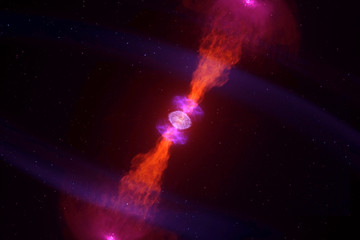 A neutron star, a pulsar, on a dark background. Elements of this image were furnished by NASA.