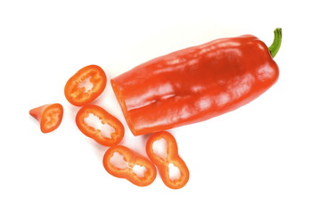 Red sweet bell pepper slices isolated on white background cutout.