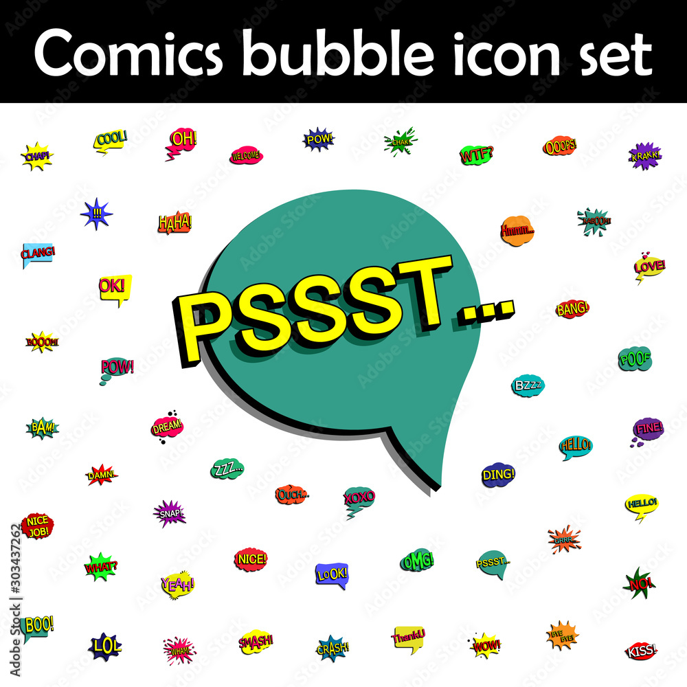 Poster comic speech bubble with expression text pssst ... icon. comic icons universal set for web and mobil