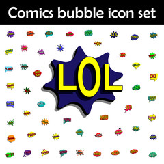 Comic speech bubble with expression text lol icon. Comic icons universal set for web and mobile