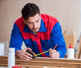 Yooung repairman carpenter working with paint painting