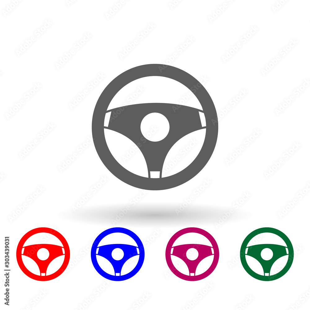Poster steering wheel multi color icon. simple glyph, flat vector of car repear icons for ui and ux, websit