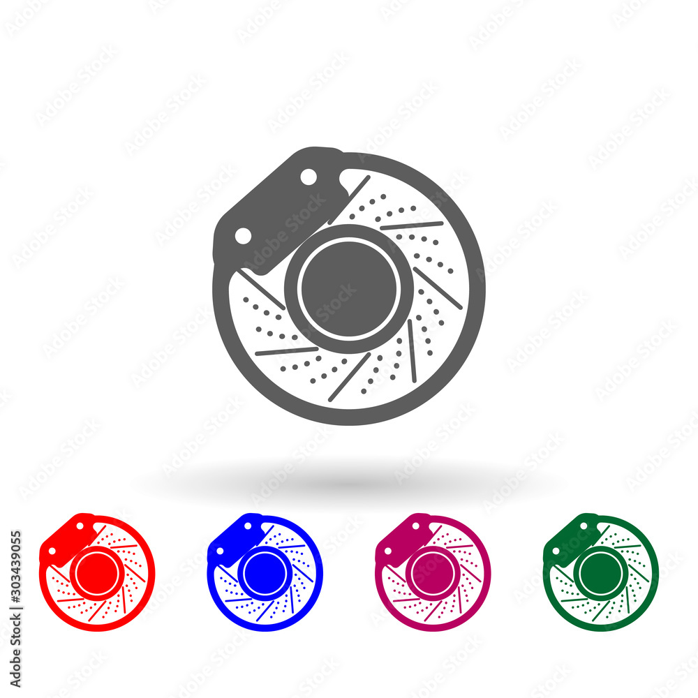 Poster brake disc multi color icon. simple glyph, flat vector of car repear icons for ui and ux, website or