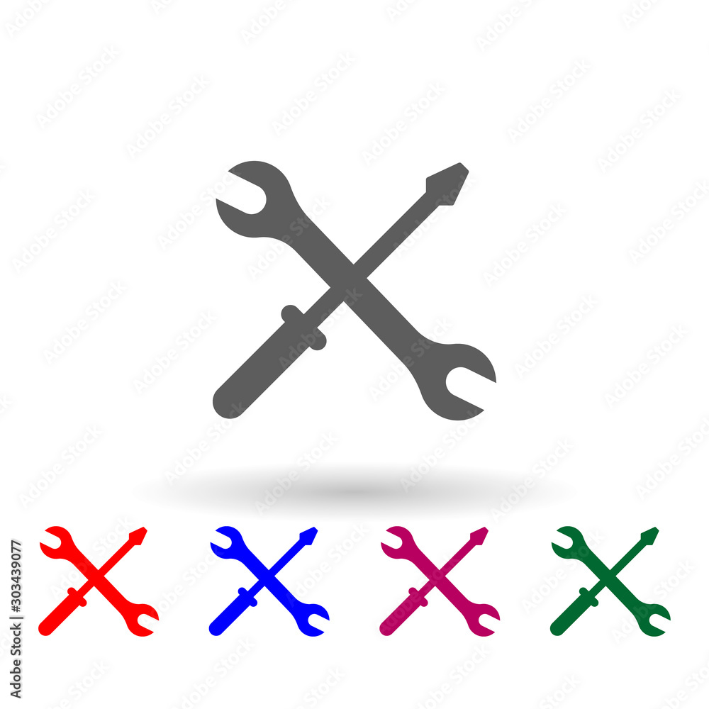Aufkleber screwdriver and wrench multi color icon. simple glyph, flat vector of car repear icons for ui and ux