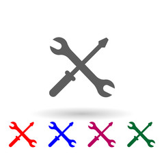 Screwdriver and wrench multi color icon. Simple glyph, flat vector of car repear icons for ui and ux, website or mobile application