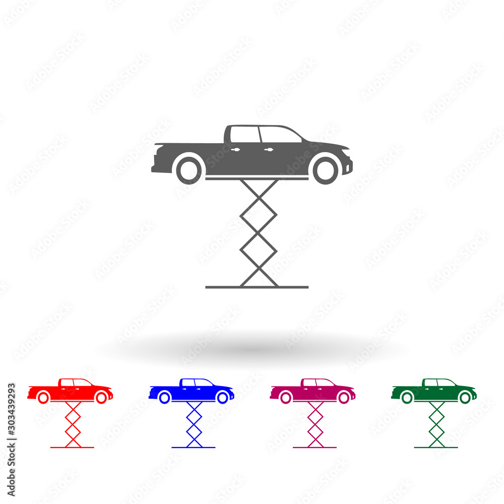 Poster car on a lift multi color icon. simple glyph, flat vector of car repear icons for ui and ux, website