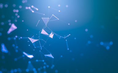 Abstract background. Molecules technology with polygonal shapes, connecting dots and lines. Connection structure. Big data visualization.