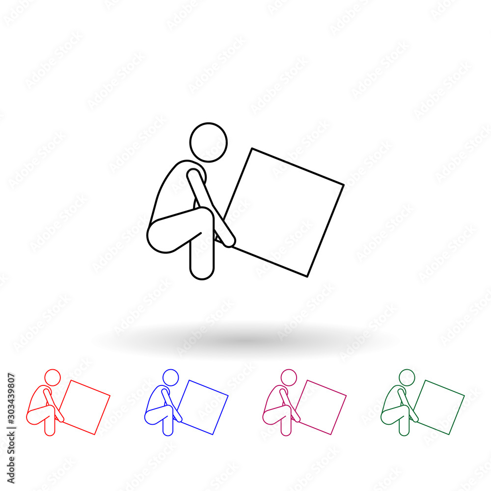 Poster the person raises the box multi color icon. simple thin line, outline vector of carrying and picking