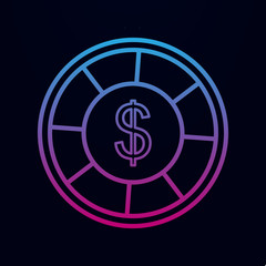 Casino chip with dollar nolan icon. Simple thin line, outline vector of casino icons for ui and ux, website or mobile application