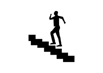businessman climbing stairs on white