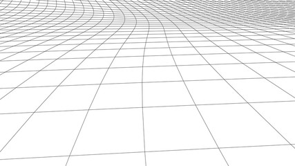 Vector perspective curved grid. Detailed lines on white background.
