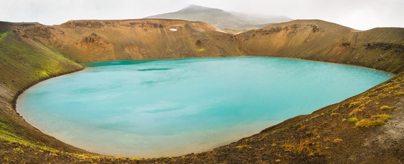 Panoramic of the lake inside the Viti crater in the Krafla caldera in the north of Iceland. Area of...