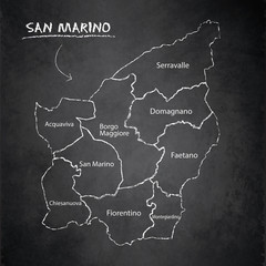 San Marino map separates regions and names individual region, design card blackboard chalkboard vector