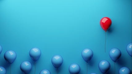 Stand out business concept with rising red and blue balloons