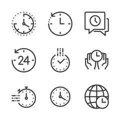 Fototapeta premium Time related bold line icon set. The set is about clock, deadline, calendar, business, management, date, 24 hours, achievement, vector, editable stroke, line, outline.