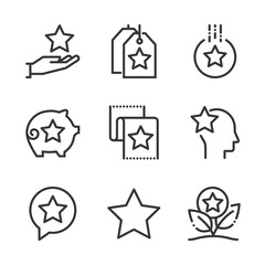 Bonus related bold line icon set. The set is about exchange, currency, feedback, award, customer, gift, bonus, coupon, vector, editable stroke, line, outline.