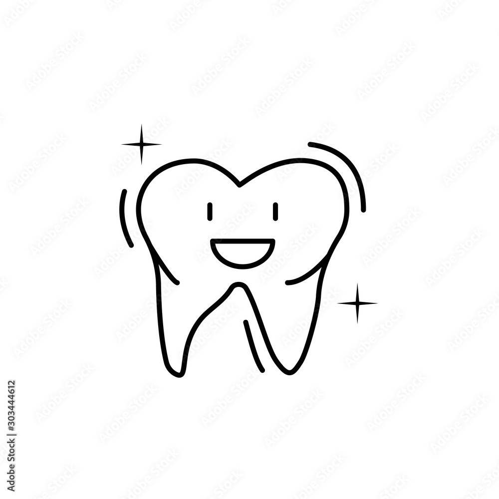 Poster cleaned tooth happy icon. simple line, outline vector of dentistry icons for ui and ux, website or m