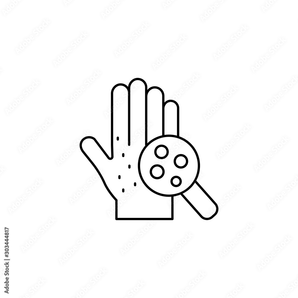 Poster hands rash magnifier icon. simple line, outline vector of dermatology icons for ui and ux, website o