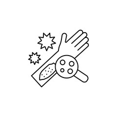Hands rash magnifier bacterium icon. Simple line, outline vector of dermatology icons for ui and ux, website or mobile application
