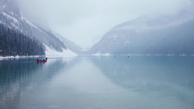 Lake Louise, cabin and Mountains in the winter near Banff Alberta, Canada. 11 October 2019