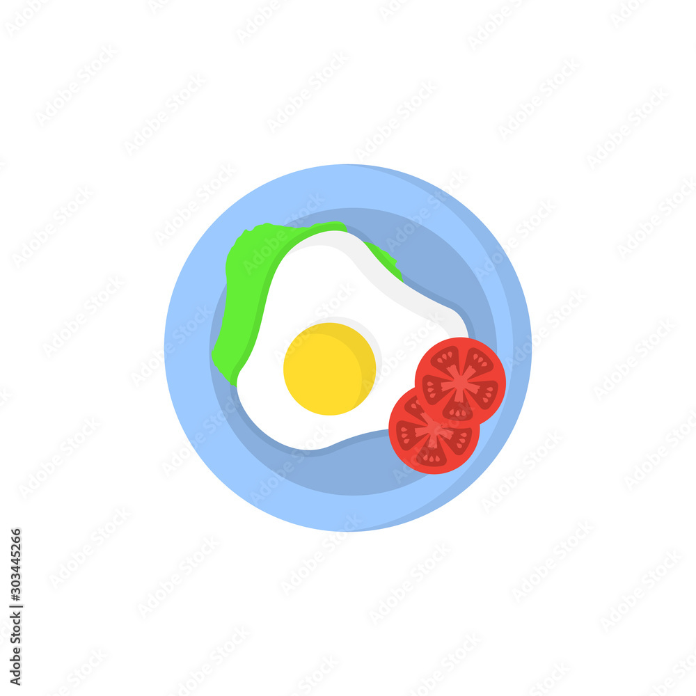 Poster fried egg tomato color icon. simple line, outline vector of fast foot icons for ui and ux, website o