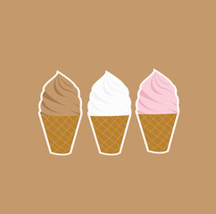 illustration vector : ice cream three flavors vanila , chocolate , strawberry