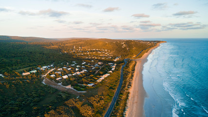 Aerial View of Waves and Beaches at Sunset Along the Great Ocean Road, Australia