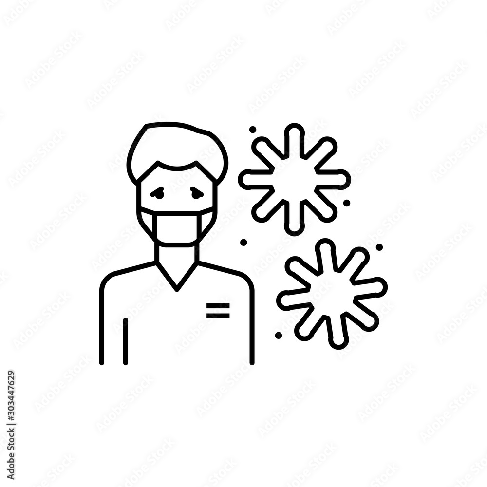 Poster bacteria man sad icon. simple line, outline vector of air pollution icons for ui and ux, website or 