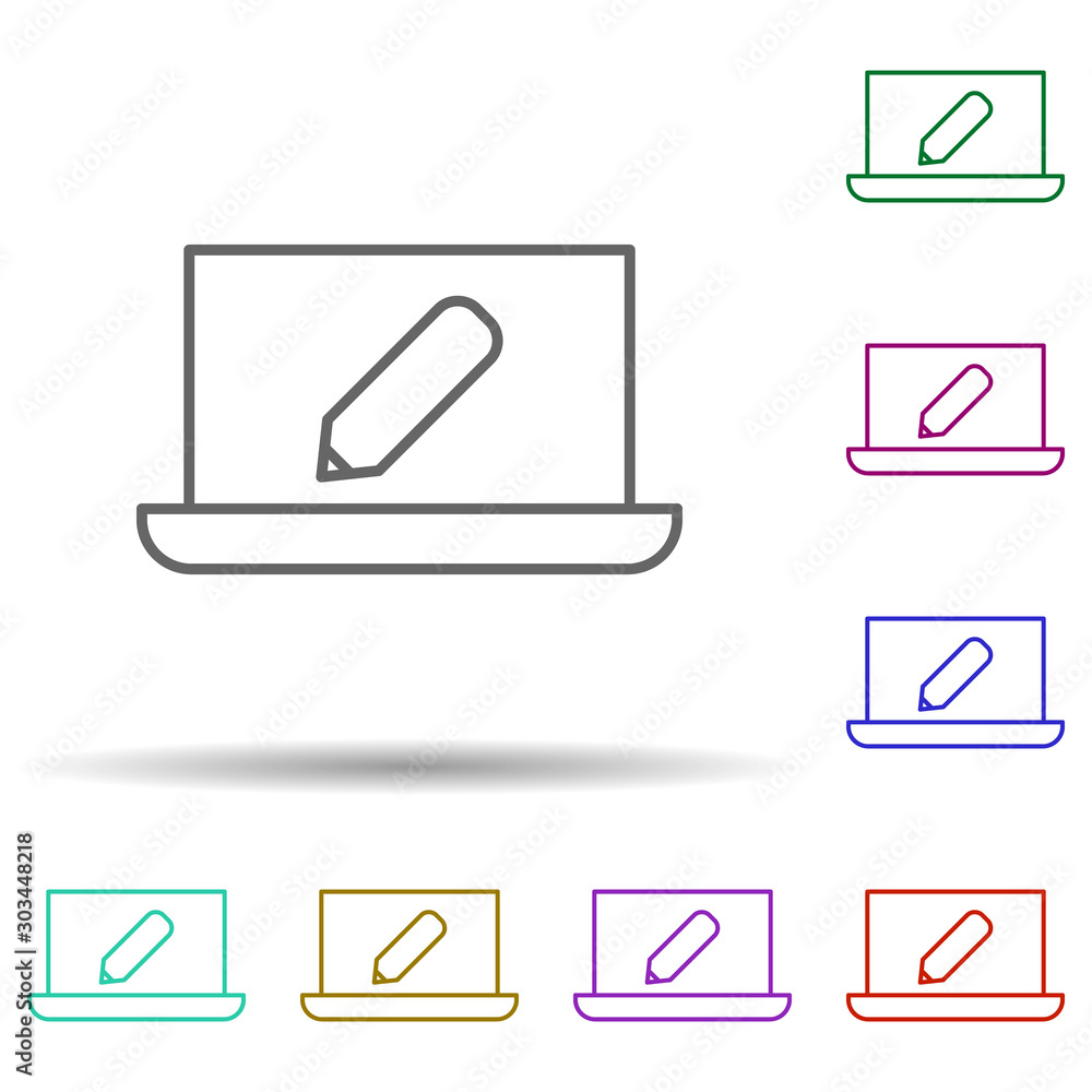 Poster editorial, laptop multi color icon. simple thin line, outline vector of editorial design icons for u