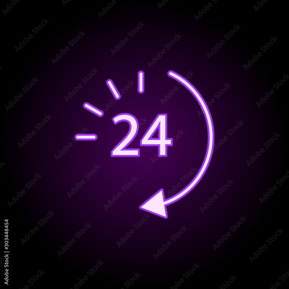 Poster 24 hours delivery neon icon. simple thin line, outline vector of logistics icons for ui and ux, webs