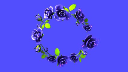 Blue roses frame on blue text space.3D render illustration.