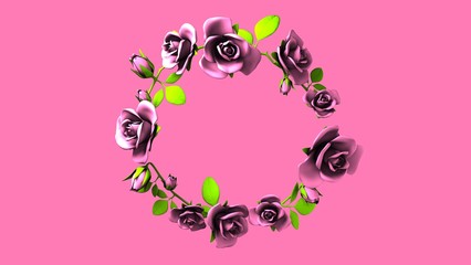 Pink Roses Frame On Pink Text Space.3D render illustration.