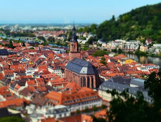 Close up view of Heidelberg downtown, with focus on Church
