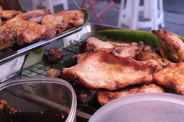Grilled red pork at a street food shop