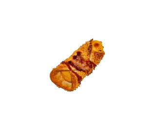 Homemade baked bread rolls with bacon and cheese isolated on white backgrond with clipping path