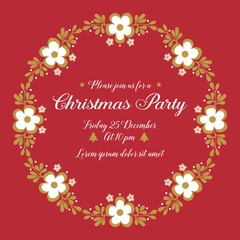 Fototapeta na wymiar Card template christmas party, with white wreath frame, isolated on red background. Vector