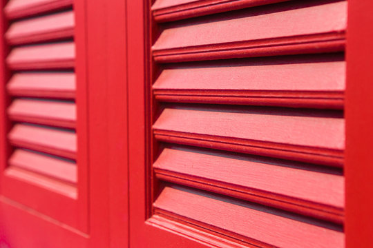 Selective focus of  Antique red wooden window