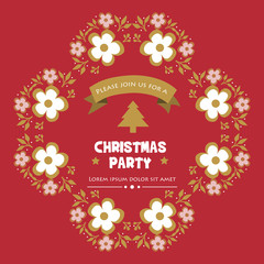 Various design invitation card christmas party, with decor of leaf flower frame. Vector